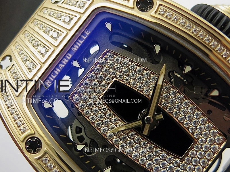 RM07 Paved Diamonds Bezel RG ZF Best Edition Diamonds Skeleton Dial On Black Rubber Strap Asian CRMA2 Clone