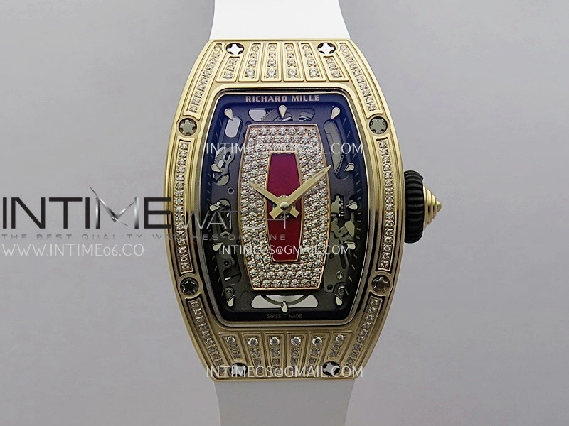 RM07 Paved Diamonds Bezel RG ZF Best Edition Diamonds Skeleton Dial On White Rubber Strap Asian CRMA2 Clone