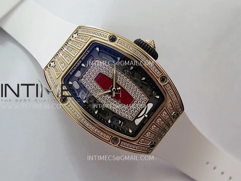 RM07 Paved Diamonds Bezel RG ZF Best Edition Diamonds Skeleton Dial On White Rubber Strap Asian CRMA2 Clone