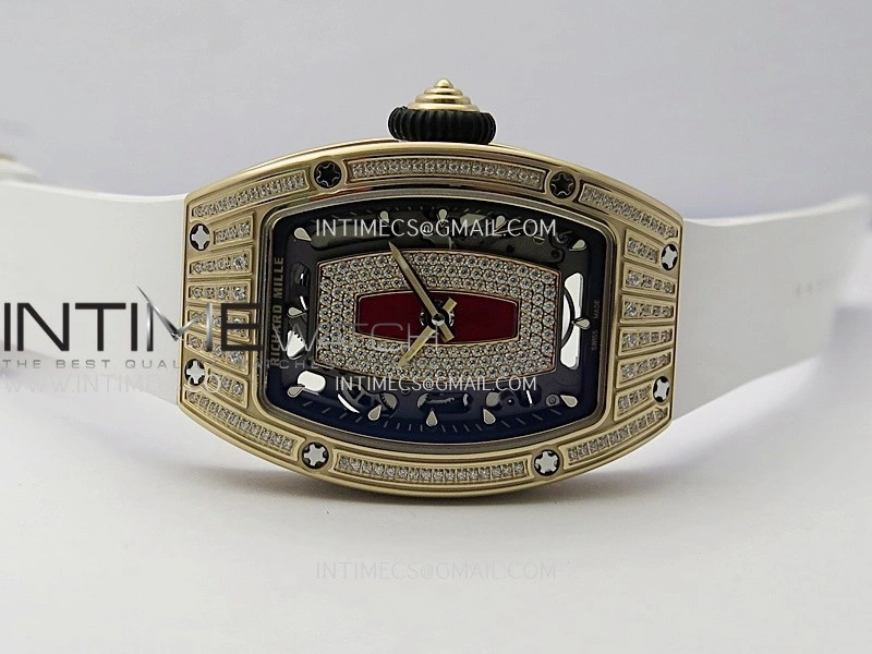 RM07 Paved Diamonds Bezel RG ZF Best Edition Diamonds Skeleton Dial On White Rubber Strap Asian CRMA2 Clone