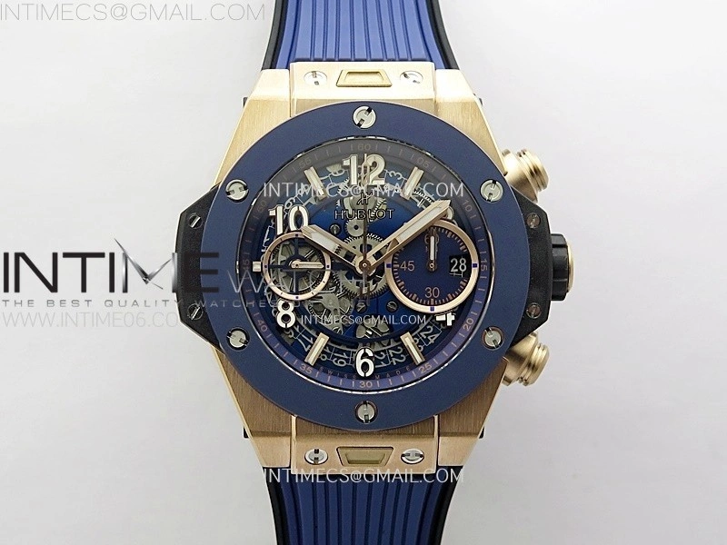 Hublot Big Bang Unico 42mm RG Ceramic Bezel BBF 1:1 Best Edition Blue Skeleton Dial on Blue Rubber Strap A1280
