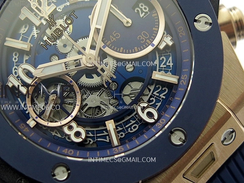 Hublot Big Bang Unico 42mm RG Ceramic Bezel BBF 1:1 Best Edition Blue Skeleton Dial on Blue Rubber Strap A1280