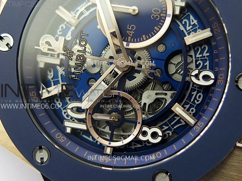 Hublot Big Bang Unico 42mm RG Ceramic Bezel BBF 1:1 Best Edition Blue Skeleton Dial on Blue Rubber Strap A1280