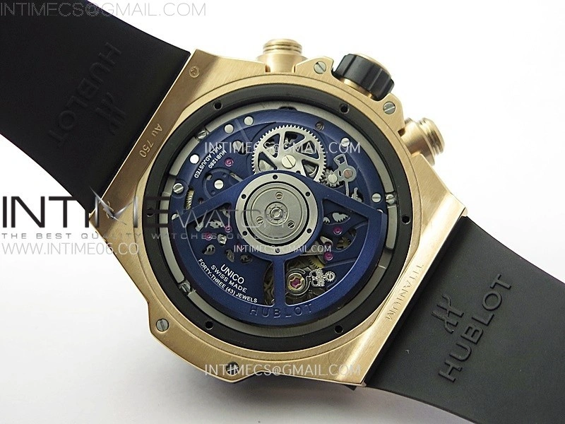 Hublot Big Bang Unico 42mm RG Ceramic Bezel BBF 1:1 Best Edition Blue Skeleton Dial on Blue Rubber Strap A1280