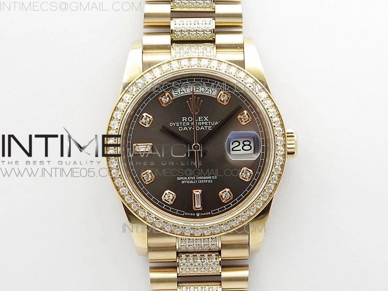 Day-Date 36 128235 RG Crystal BP Best Edition Gray Crystal Marker Dial on RG President Bracelet A2836