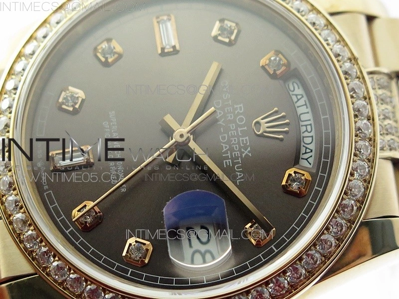 Day-Date 36 128235 RG Crystal BP Best Edition Gray Crystal Marker Dial on RG President Bracelet A2836
