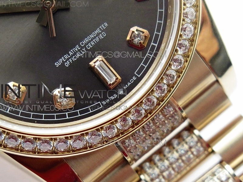 Day-Date 36 128235 RG Crystal BP Best Edition Gray Crystal Marker Dial on RG President Bracelet A2836