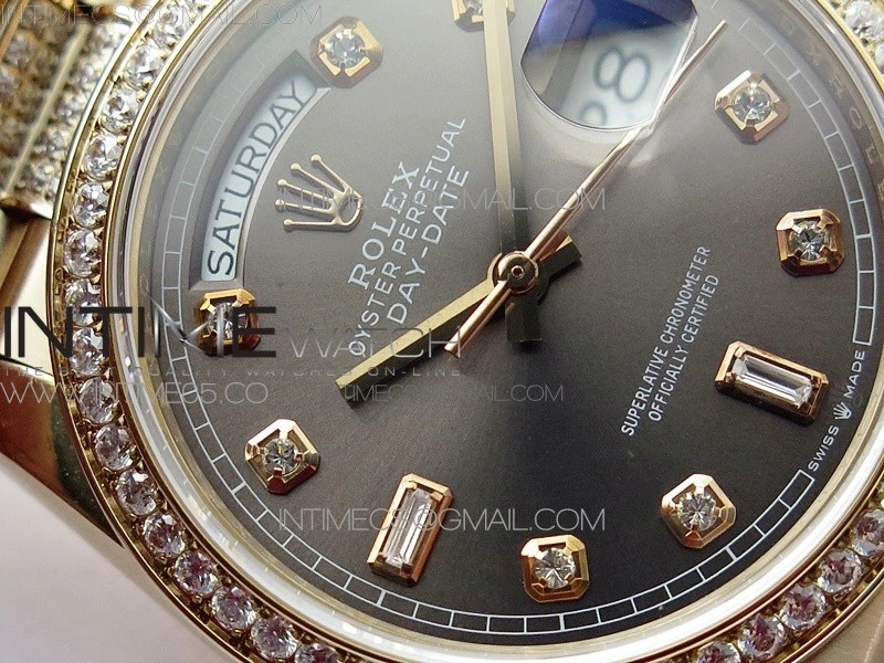 Day-Date 36 128235 RG Crystal BP Best Edition Gray Crystal Marker Dial on RG President Bracelet A2836
