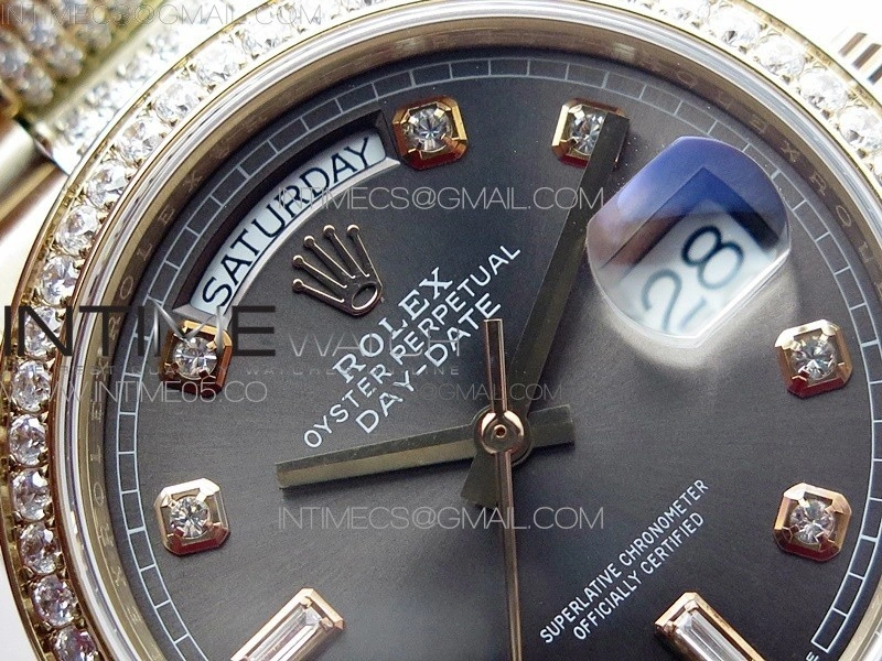 Day-Date 36 128235 RG Crystal BP Best Edition Gray Crystal Marker Dial on RG President Bracelet A2836