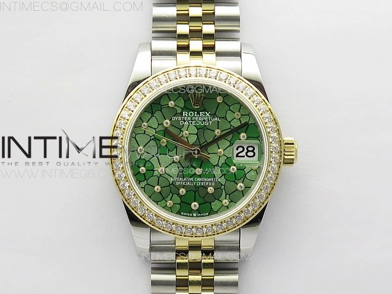 DateJust 31mm 278274 904L SS YG Crystals Bezel GMF Best Edition Green Flowers Crystals Dial on 904L SS YG Jubilee Bracelet A2824