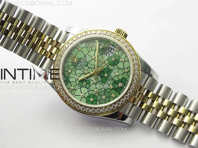 DateJust 31mm 278274 904L SS YG Crystals Bezel GMF Best Edition Green Flowers Crystals Dial on 904L SS YG Jubilee Bracelet A2824