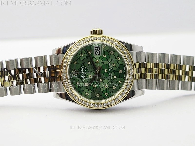 DateJust 31mm 278274 904L SS YG Crystals Bezel GMF Best Edition Green Flowers Crystals Dial on 904L SS YG Jubilee Bracelet A2824