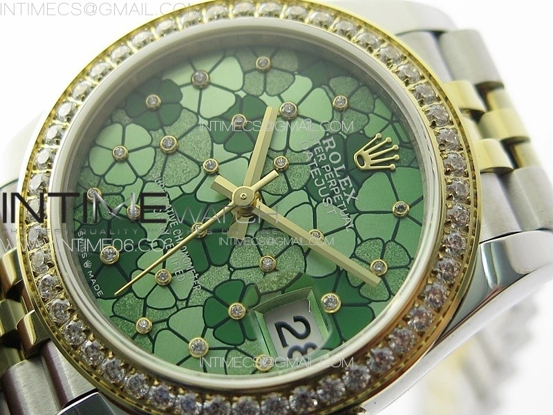 DateJust 31mm 278274 904L SS YG Crystals Bezel GMF Best Edition Green Flowers Crystals Dial on 904L SS YG Jubilee Bracelet A2824
