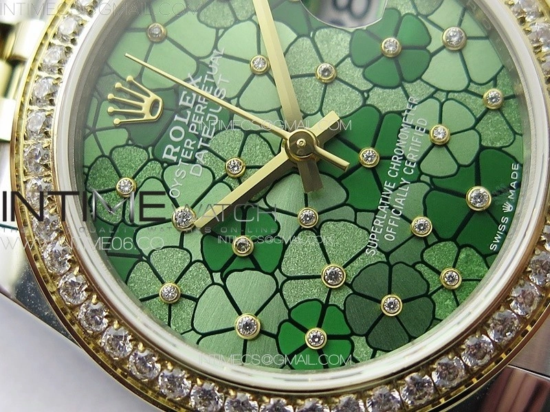 DateJust 31mm 278274 904L SS YG Crystals Bezel GMF Best Edition Green Flowers Crystals Dial on 904L SS YG Jubilee Bracelet A2824