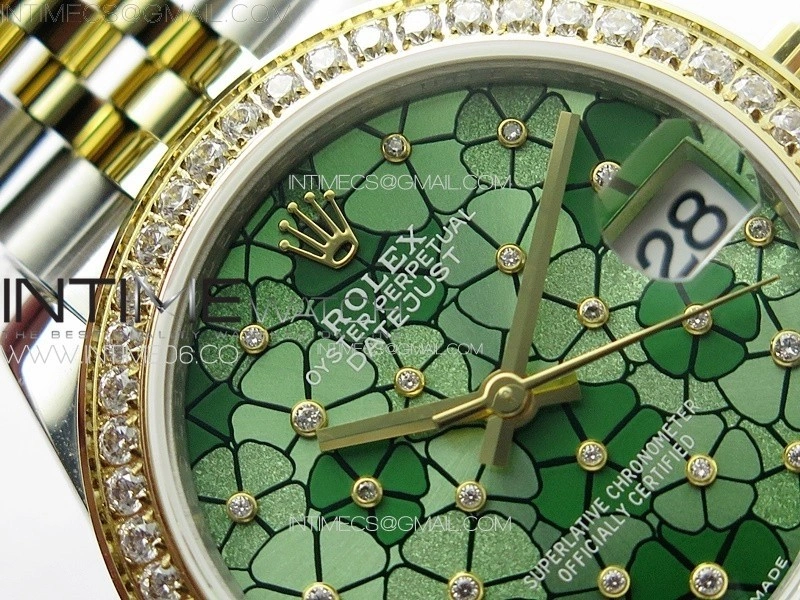 DateJust 31mm 278274 904L SS YG Crystals Bezel GMF Best Edition Green Flowers Crystals Dial on 904L SS YG Jubilee Bracelet A2824