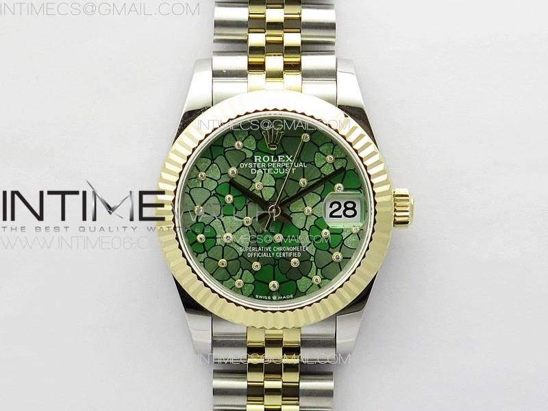 DateJust 31mm 278274 904L SS YG GMF Best Edition Green Flowers Crystals Dial on 904L SS YG Jubilee Bracelet A2824