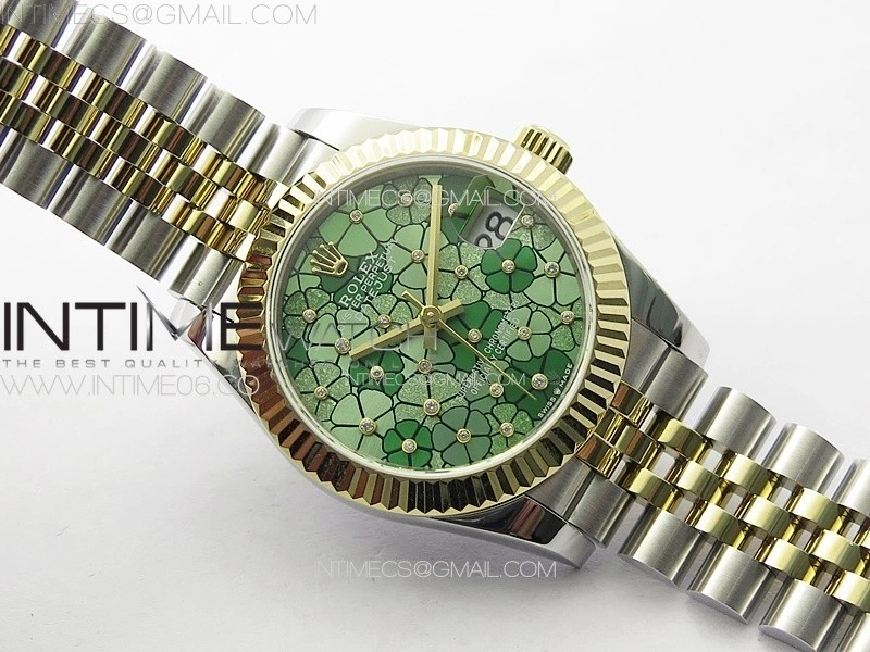 DateJust 31mm 278274 904L SS YG GMF Best Edition Green Flowers Crystals Dial on 904L SS YG Jubilee Bracelet A2824