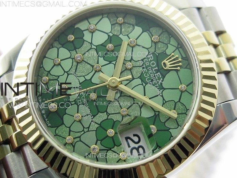 DateJust 31mm 278274 904L SS YG GMF Best Edition Green Flowers Crystals Dial on 904L SS YG Jubilee Bracelet A2824