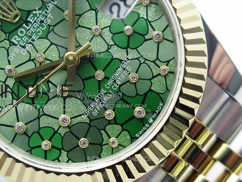 DateJust 31mm 278274 904L SS YG GMF Best Edition Green Flowers Crystals Dial on 904L SS YG Jubilee Bracelet A2824
