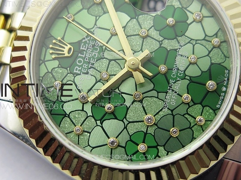 DateJust 31mm 278274 904L SS YG GMF Best Edition Green Flowers Crystals Dial on 904L SS YG Jubilee Bracelet A2824