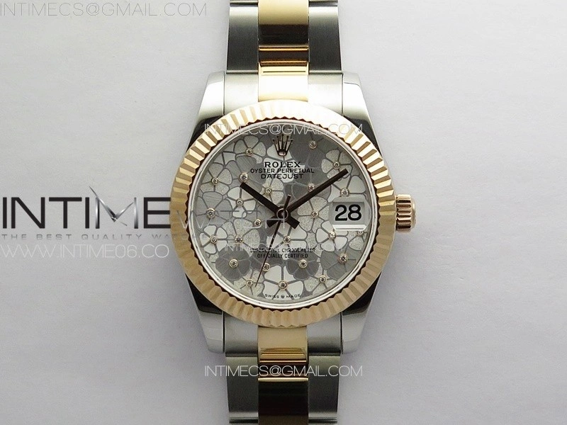 DateJust 31mm 278274 904L SS RG GMF Best Edition Silver Flowers Crystals Dial on 904L SS RG Oyster Bracelet A2824