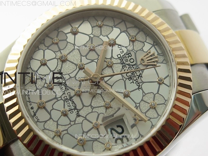 DateJust 31mm 278274 904L SS RG GMF Best Edition Silver Flowers Crystals Dial on 904L SS RG Oyster Bracelet A2824