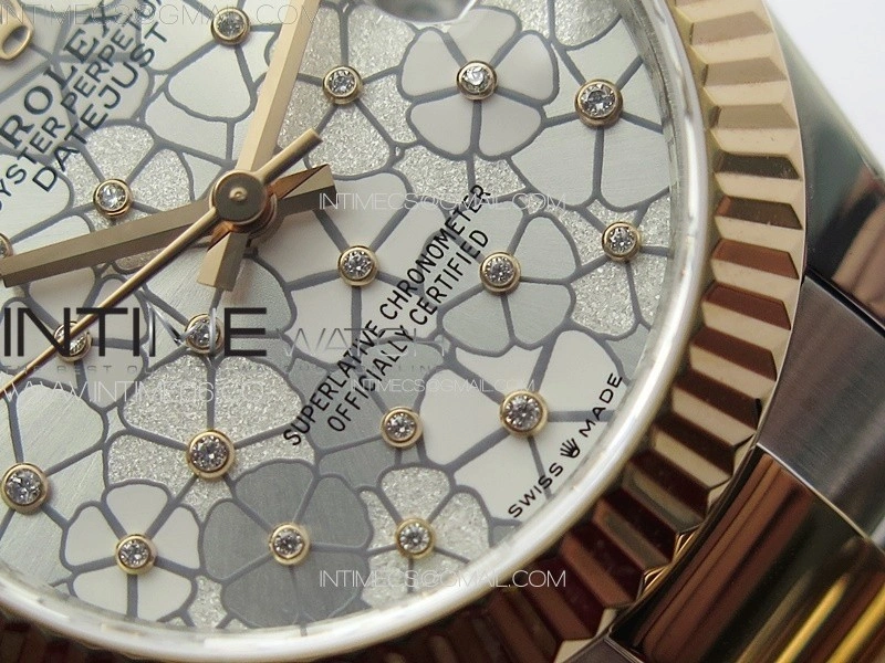 DateJust 31mm 278274 904L SS RG GMF Best Edition Silver Flowers Crystals Dial on 904L SS RG Oyster Bracelet A2824