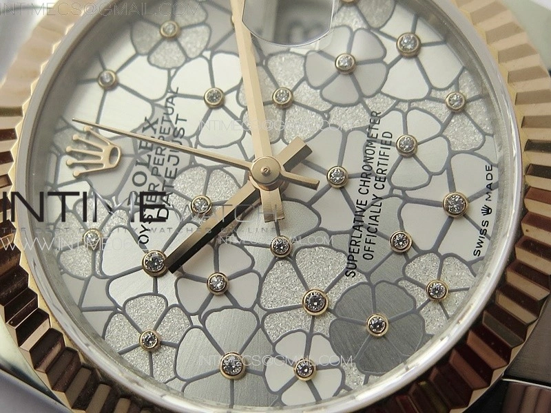 DateJust 31mm 278274 904L SS RG GMF Best Edition Silver Flowers Crystals Dial on 904L SS RG Oyster Bracelet A2824