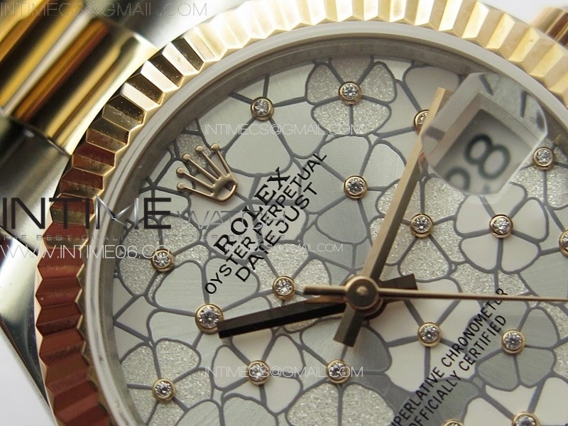 DateJust 31mm 278274 904L SS RG GMF Best Edition Silver Flowers Crystals Dial on 904L SS RG Oyster Bracelet A2824