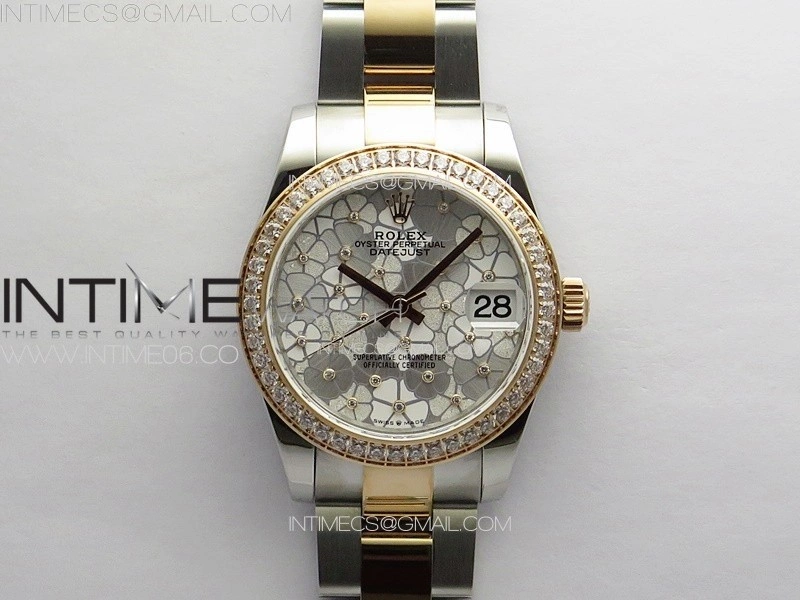 DateJust 31mm 278274 904L SS RG Crystals Bezel GMF Best Edition Silver Flowers Crystals Dial on 904L SS RG Oyster Bracelet A2824