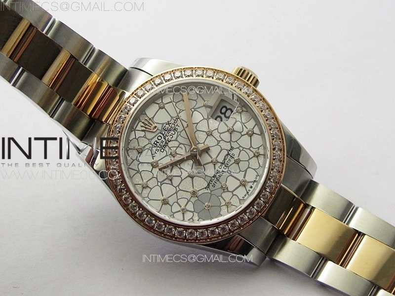 DateJust 31mm 278274 904L SS RG Crystals Bezel GMF Best Edition Silver Flowers Crystals Dial on 904L SS RG Oyster Bracelet A2824
