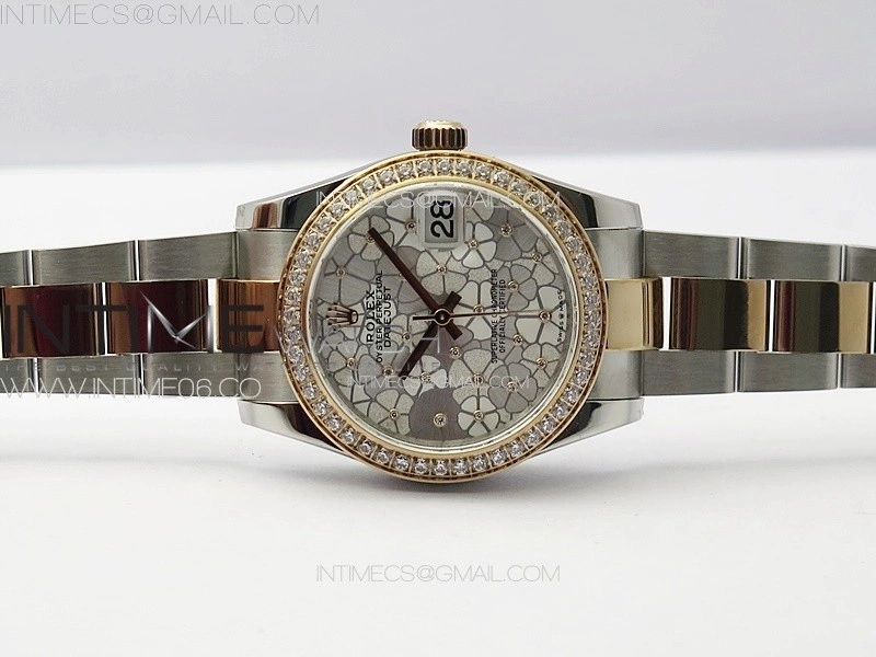 DateJust 31mm 278274 904L SS RG Crystals Bezel GMF Best Edition Silver Flowers Crystals Dial on 904L SS RG Oyster Bracelet A2824