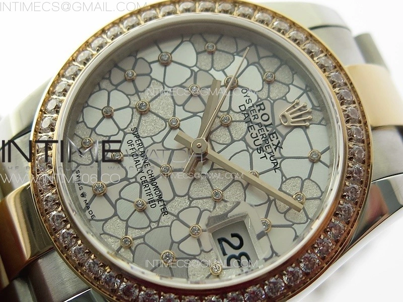 DateJust 31mm 278274 904L SS RG Crystals Bezel GMF Best Edition Silver Flowers Crystals Dial on 904L SS RG Oyster Bracelet A2824