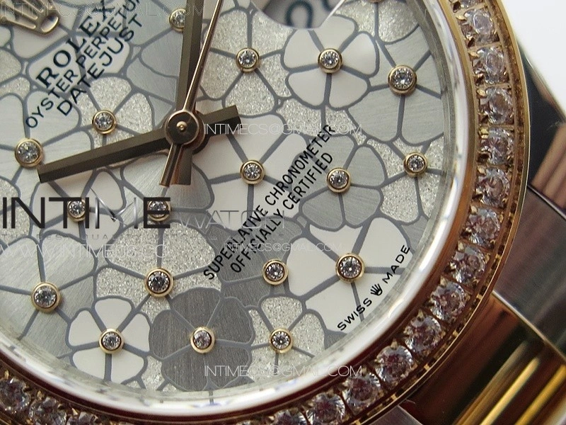 DateJust 31mm 278274 904L SS RG Crystals Bezel GMF Best Edition Silver Flowers Crystals Dial on 904L SS RG Oyster Bracelet A2824