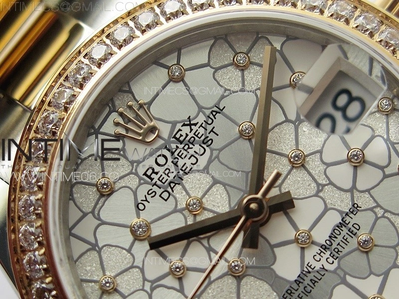 DateJust 31mm 278274 904L SS RG Crystals Bezel GMF Best Edition Silver Flowers Crystals Dial on 904L SS RG Oyster Bracelet A2824