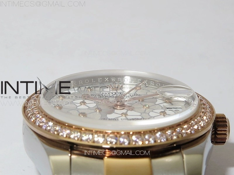 DateJust 31mm 278274 904L SS RG Crystals Bezel GMF Best Edition Silver Flowers Crystals Dial on 904L SS RG Oyster Bracelet A2824