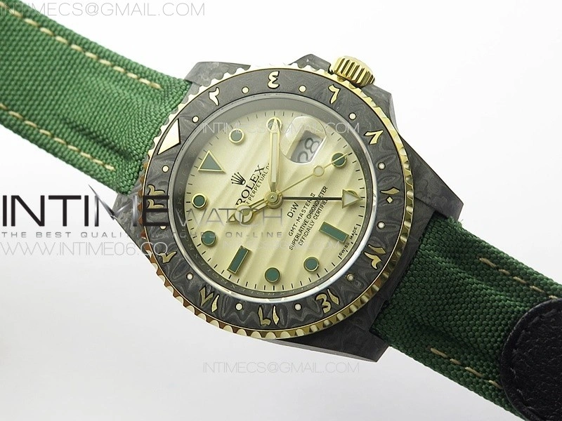 GMT Carbon DIWF Best Edition Gold Dial on Green Nylon Strap SA3285 CHS