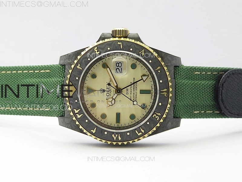 GMT Carbon DIWF Best Edition Gold Dial on Green Nylon Strap SA3285 CHS