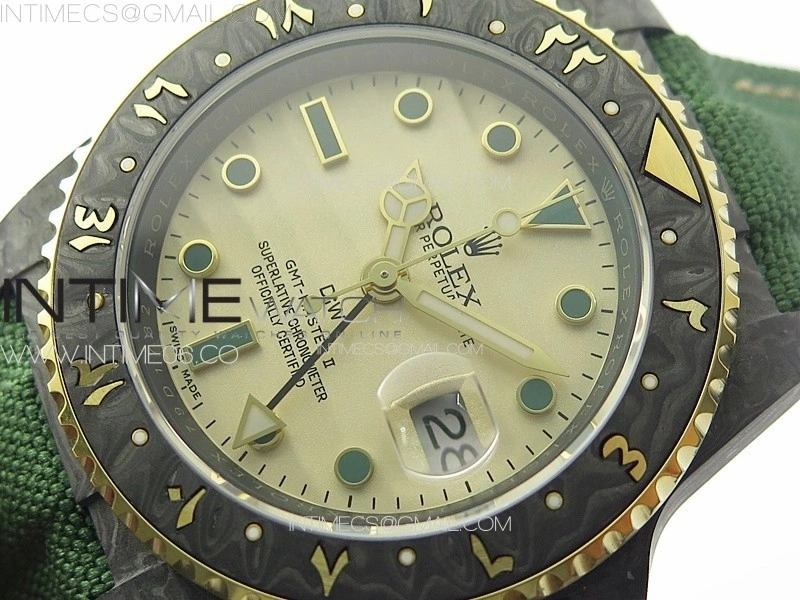 GMT Carbon DIWF Best Edition Gold Dial on Green Nylon Strap SA3285 CHS