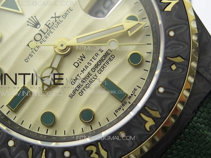 GMT Carbon DIWF Best Edition Gold Dial on Green Nylon Strap SA3285 CHS