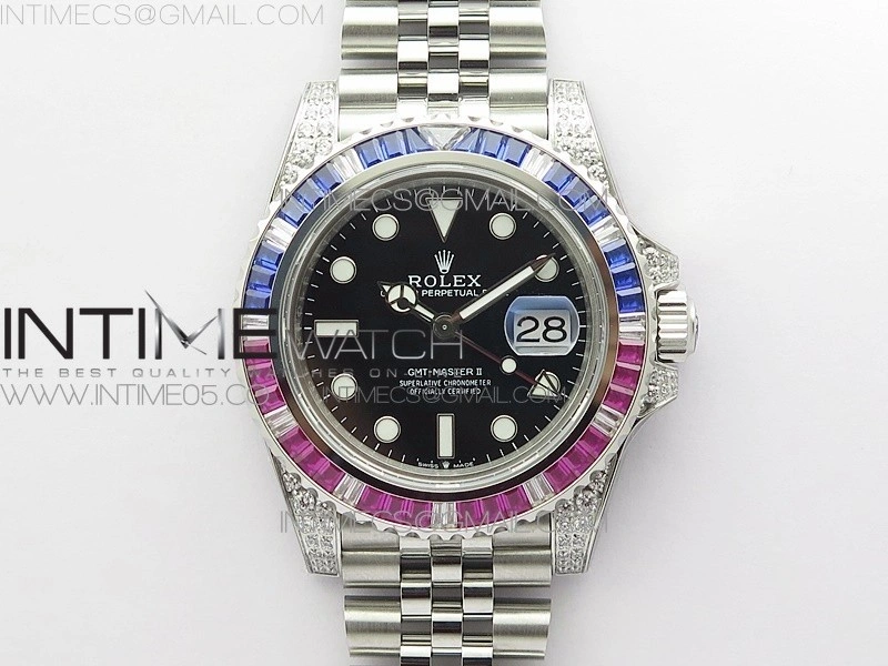 GMT-Master II Red Blue Diamonds Bezel 904L Steel GMF Best Edition SA3285 CHS V3
