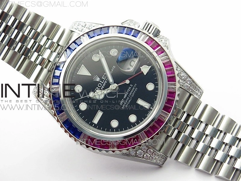 GMT-Master II Red Blue Diamonds Bezel 904L Steel GMF Best Edition SA3285 CHS V3