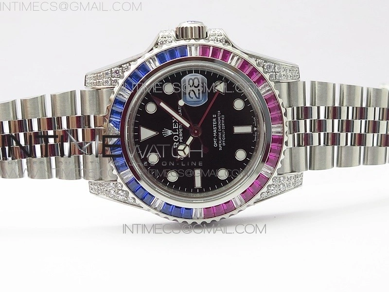 GMT-Master II Red Blue Diamonds Bezel 904L Steel GMF Best Edition SA3285 CHS V3