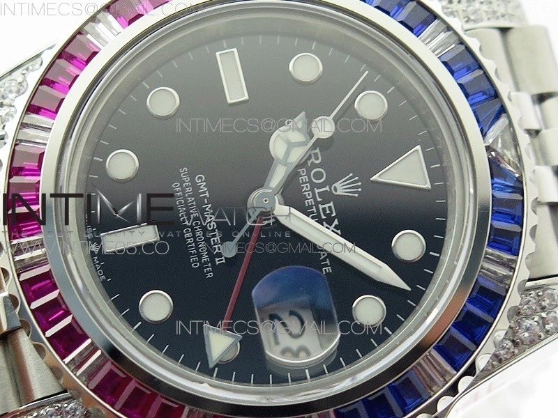 GMT-Master II Red Blue Diamonds Bezel 904L Steel GMF Best Edition SA3285 CHS V3