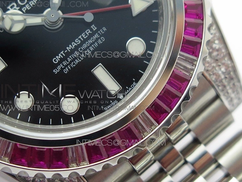 GMT-Master II Red Blue Diamonds Bezel 904L Steel GMF Best Edition SA3285 CHS V3