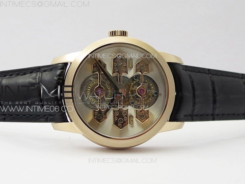 GP Bridges 41mm Tourbillon RG YSF Best Edition White Dial on Black Leather Strap