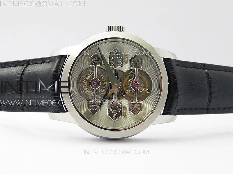GP Bridges 41mm Tourbillon SS YSF Best Edition White Dial on Black Leather Strap