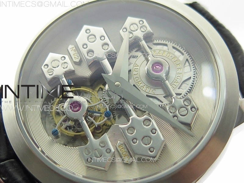 GP Bridges 41mm Tourbillon SS YSF Best Edition White Dial on Black Leather Strap