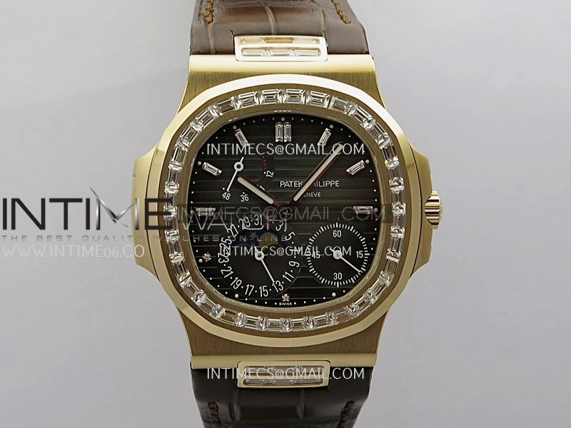 Nautilus 5724R RG T Diamond PPF 1:1 Best Edition Blue Dial on Brown Leather Strap A240 Super Clone