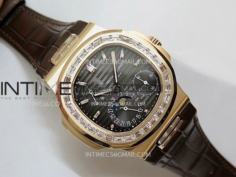 Nautilus 5724R RG T Diamond PPF 1:1 Best Edition Blue Dial on Brown Leather Strap A240 Super Clone